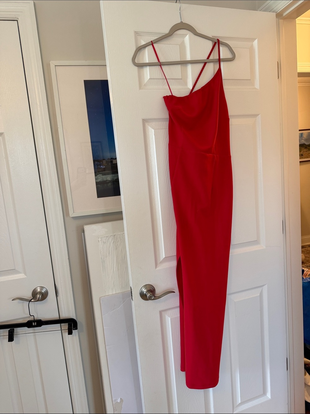 Red Asymmetric Slip Midi Dress
